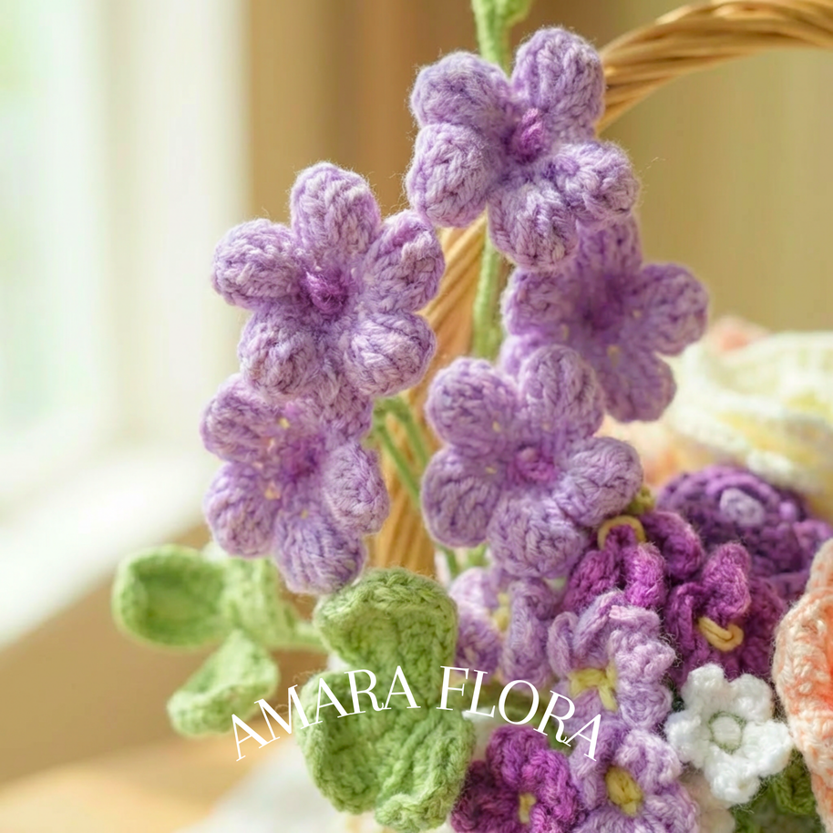 Handmade Crochet Flower Basket - Purple