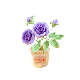 Crochet Rose Flower Pot - Purple