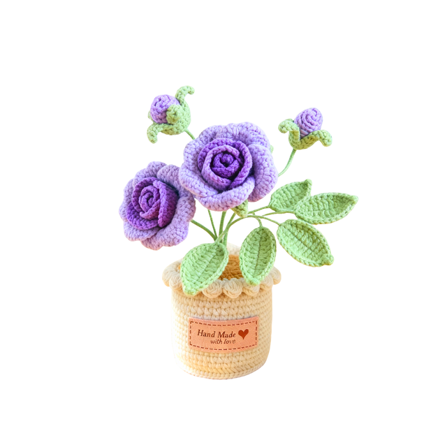 Crochet Rose Flower Pot - Purple