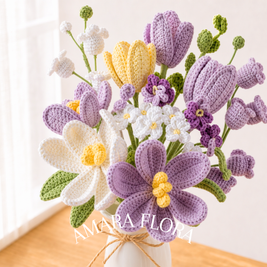 Homemade Crochet Tulip Bouquet Plus Vase - Purple