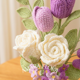 Handmade Crochet Flower Rose Bouquet – Tulips & Lilies - Purple