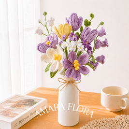 Homemade Crochet Tulip Bouquet Plus Vase - Purple
