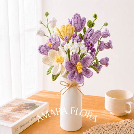 Homemade Crochet Tulip Bouquet Plus Vase - Purple