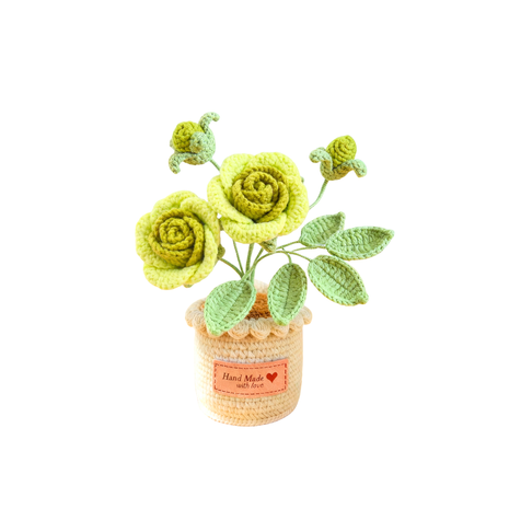 Crochet Rose Flower Pot - Green