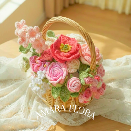 Handmade Crochet Flower Basket - Pink