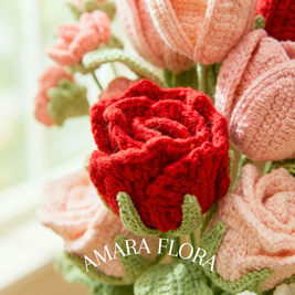 Handmade Crochet Flower Rose Bouquet – Tulips & Lilies - Pink
