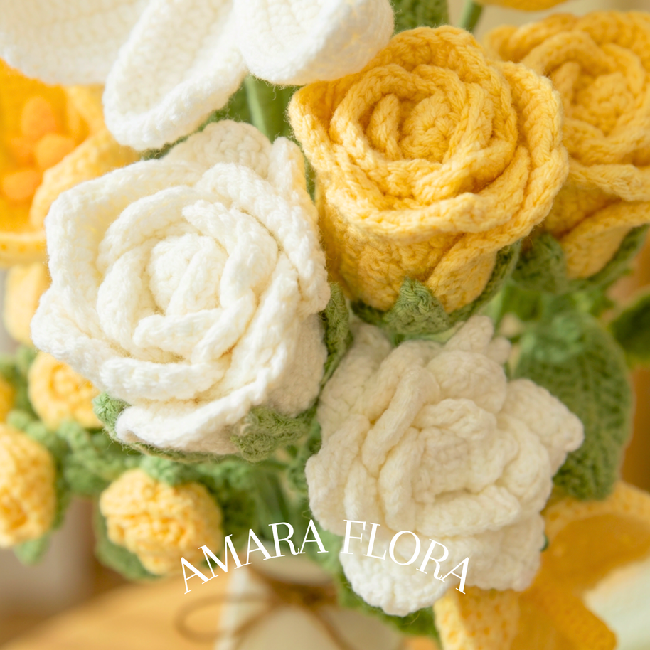 Handmade Crochet Flower Rose Bouquet – Tulips & Lilies - Yellow