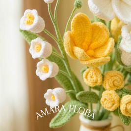 Handmade Crochet Flower Rose Bouquet – Tulips & Lilies - Yellow