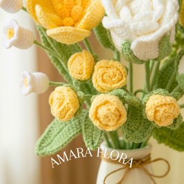 Handmade Crochet Flower Rose Bouquet – Tulips & Lilies - Yellow