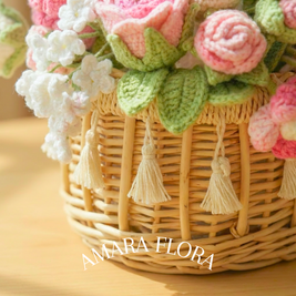 Handmade Crochet Flower Basket - Pink
