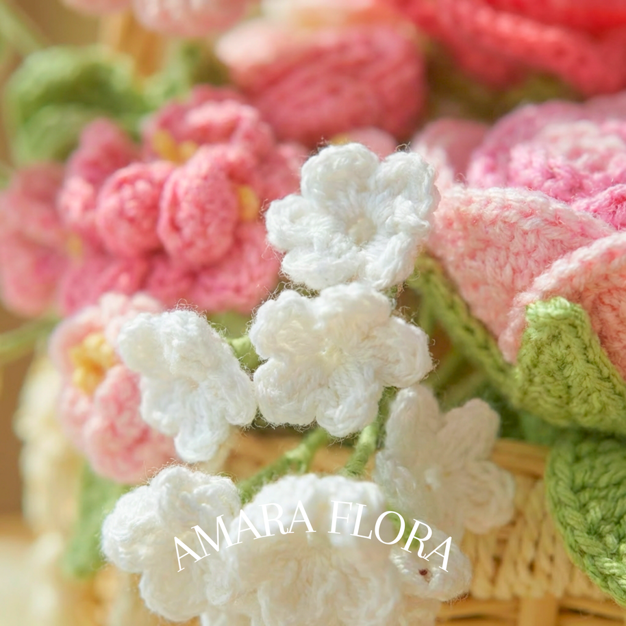 Handmade Crochet Flower Basket - Pink