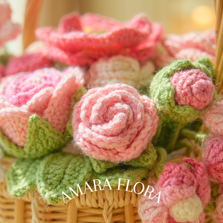 Handmade Crochet Flower Basket - Pink