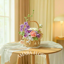 Handmade Crochet Flower Basket - Purple