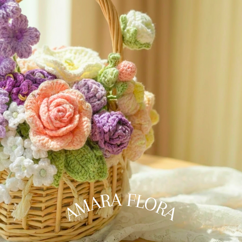 Handmade Crochet Flower Basket - Purple
