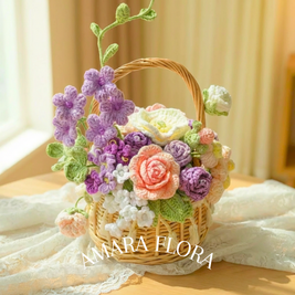 Handmade Crochet Flower Basket - Purple