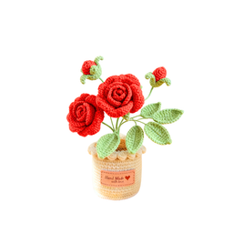 Crochet Rose Flower Pot - Red