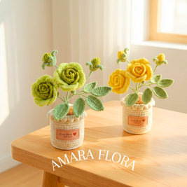 Crochet Rose Flower Pot - Green