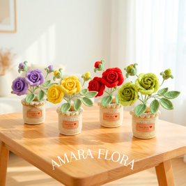 Crochet Rose Flower Pot - Yellow