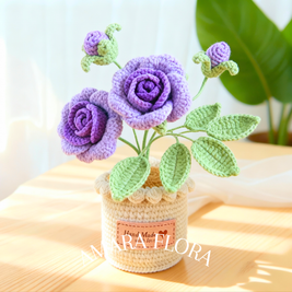 Crochet Rose Flower Pot - Purple