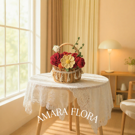 Handmade Crochet Flower Basket - Red