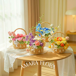 Handmade Crochet Flower Basket - Pink