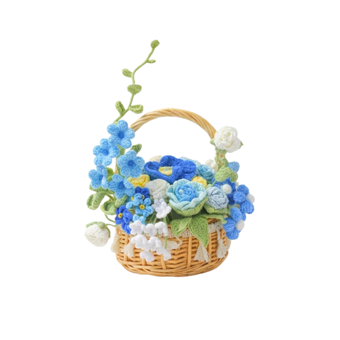 Handmade Crochet Flower Basket - Blue