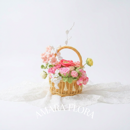 Handmade Crochet Flower Basket - Pink