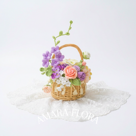 Handmade Crochet Flower Basket - Purple