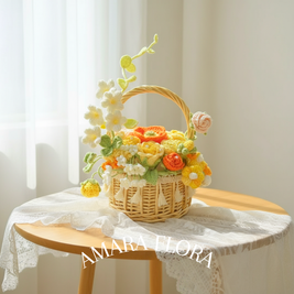 Handmade Crochet Flower Basket - Yellow