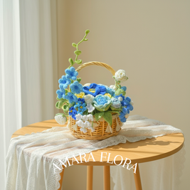 Handmade Crochet Flower Basket - Blue