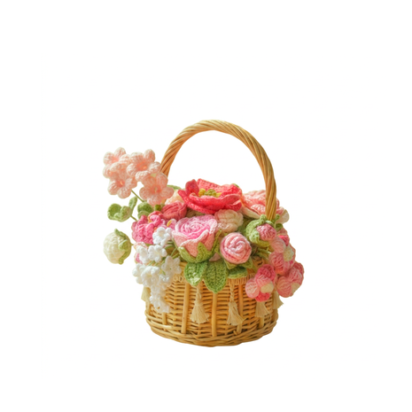 Handmade Crochet Flower Basket - Pink