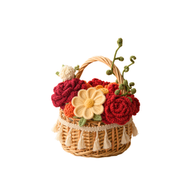 Handmade Crochet Flower Basket - Red