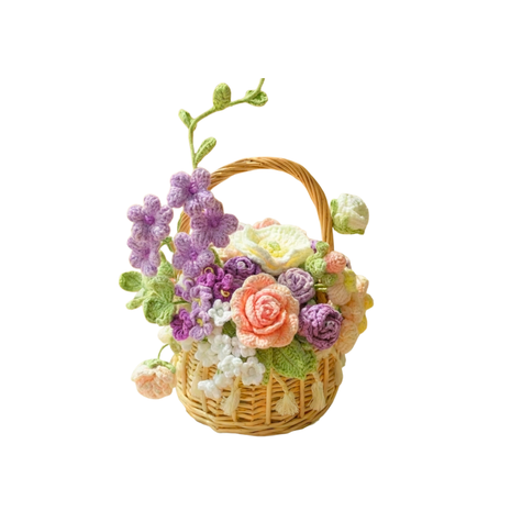 Handmade Crochet Flower Basket - Purple