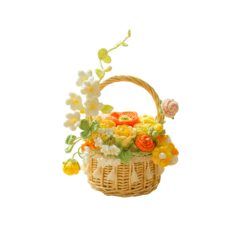 Handmade Crochet Flower Basket - Yellow