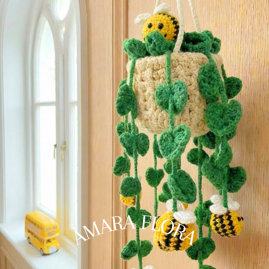 Crochet Bee Plant Hanging