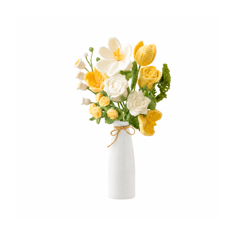 Handmade Crochet Flower Rose Bouquet – Tulips & Lilies - Yellow