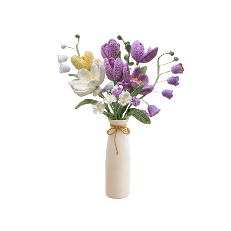 Homemade Crochet Tulip Bouquet Plus Vase - Purple