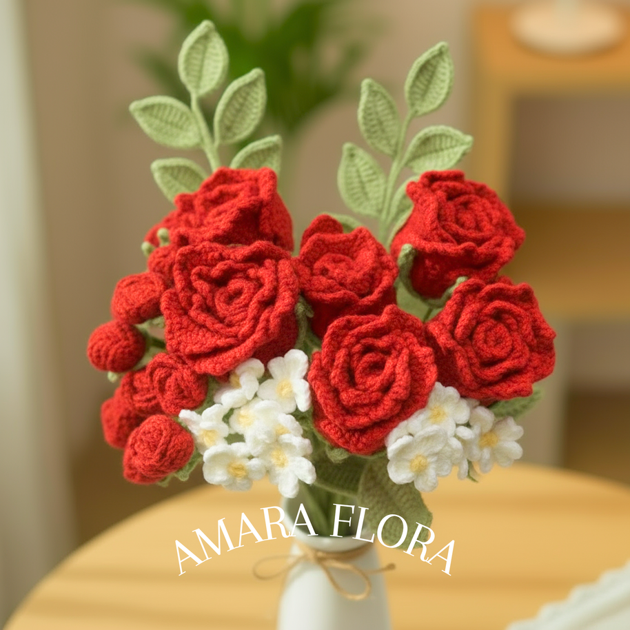 Crochet Handmade Rose Flower Bouquet
