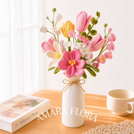 Homemade Crochet Tulip Bouquet Plus Vase