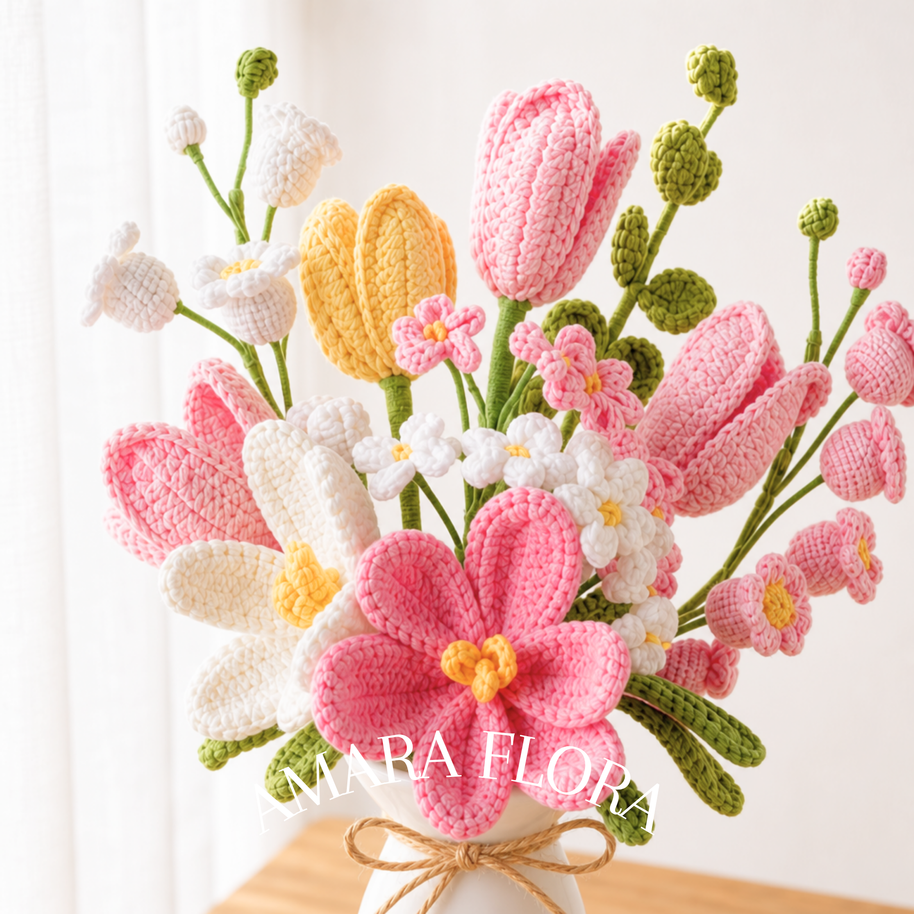 Homemade Crochet Tulip Bouquet Plus Vase