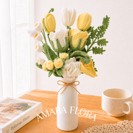 Handmade Crochet Flower Rose Bouquet – Tulips & Lilies - Yellow