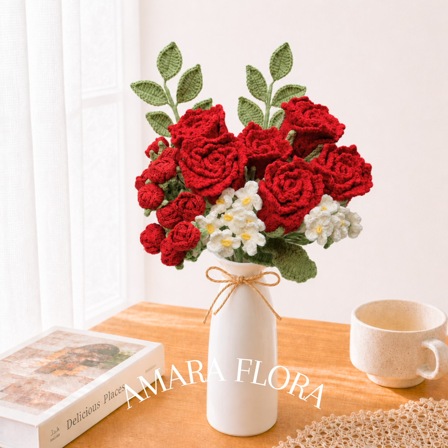 Crochet Handmade Rose Flower Bouquet