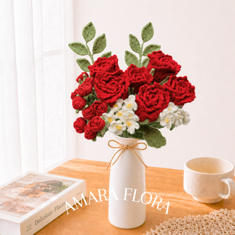 Crochet Handmade Rose Flower Bouquet
