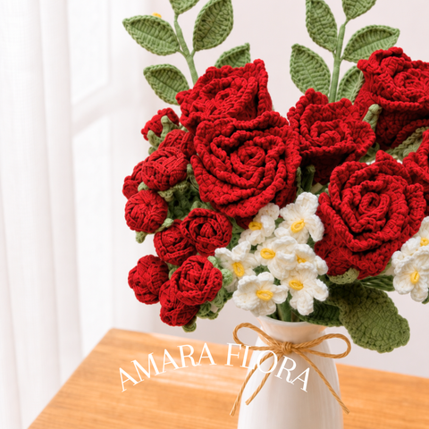 Crochet Handmade Rose Flower Bouquet