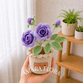 Crochet Rose Flower Pot - Purple