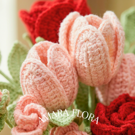 Handmade Crochet Flower Rose Bouquet – Tulips & Lilies - Pink