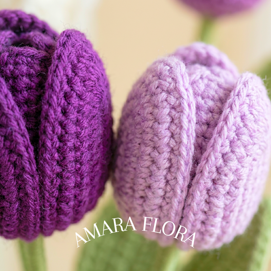 Handmade Crochet Flower Rose Bouquet – Tulips & Lilies - Purple