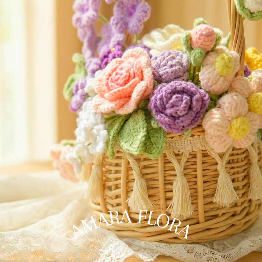 Handmade Crochet Flower Basket - Purple